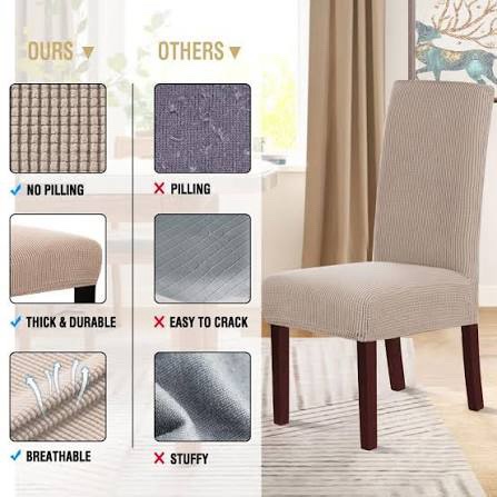 2 piece set H.Versailtex Stretch Jacquard Fabric Dining Chair Cover, Sand