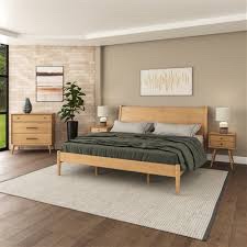 Box 1 of 2 Mid-Century Panel Bed - King Size - Light Oak - Box 1 Of 2