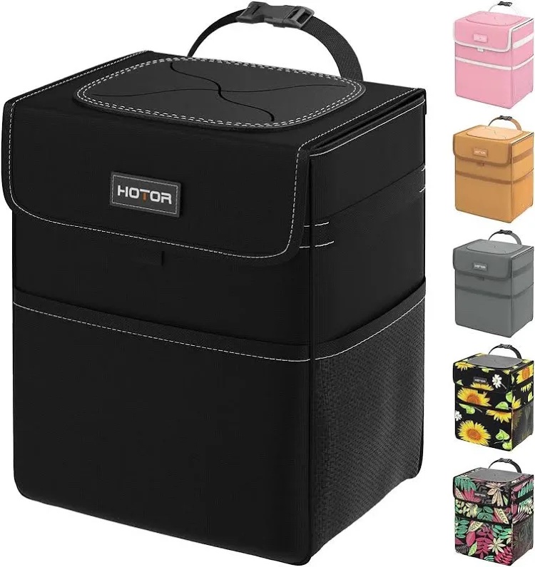 (Missing structure parts)HOTOR Car Trash Can with Lid and Storage Pockets