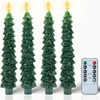 Green Artificial Tree Candles 4 Pc W/2 Remotes