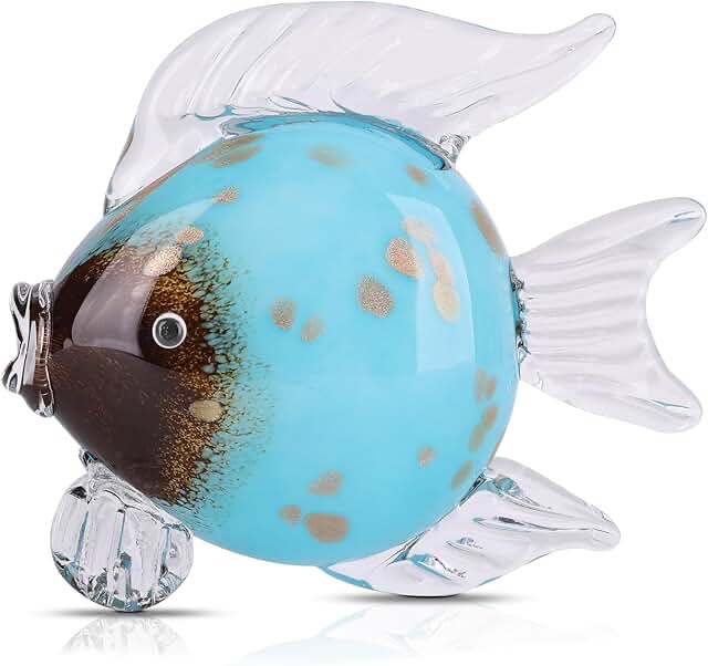 Decorative Large Glass Fish Figurine, Light Blue