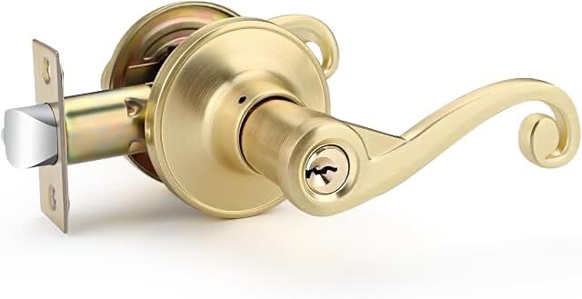 (No keys)2 pack Bonpoly Door Handle Lock, Gold, Right Handed, 1 Pack