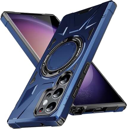 Blue Protective Case for Samsung Galaxy S23 Ultra with Integrated Magnetic Ring Stand
