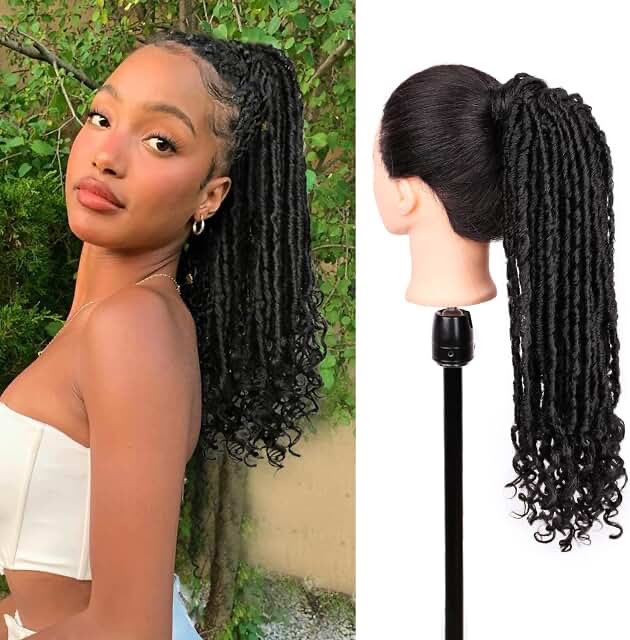 Synthetic Faux Locs Ponytail Extension, Black