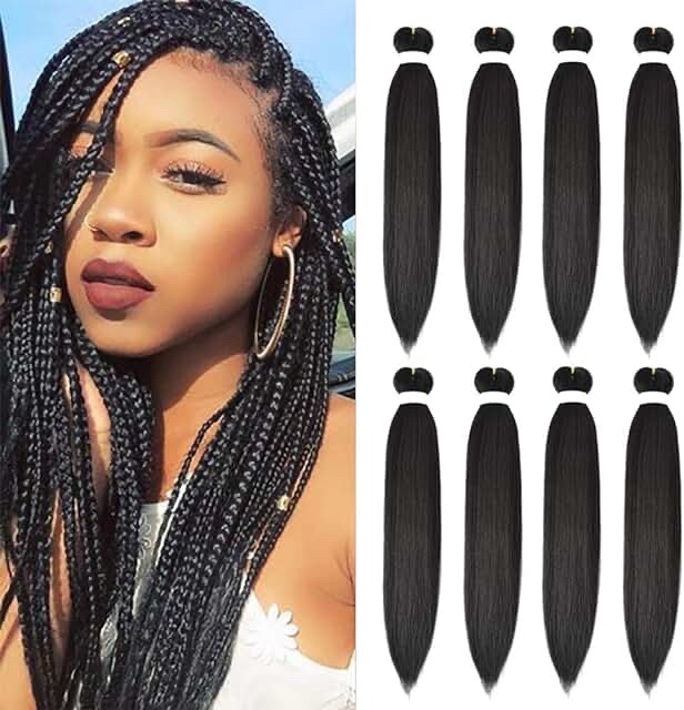 Pre-Stretched Braiding Hair - 8 Pack, 26 Inch, 1B Color