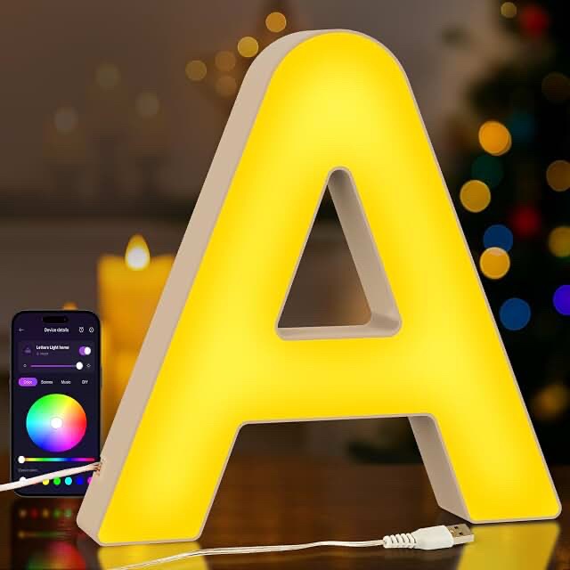 Letter A Smart LED Letter Lights, App Controlled Customizable RGB Letter Set