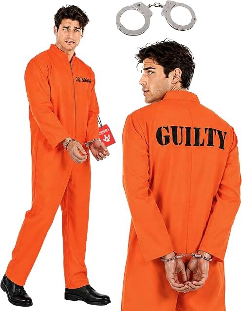 No handcuffs * Fun Shack Prisoner Costume Orange Jumpsuit - Size Small