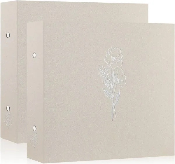 LANPN Photo Album, Linen Cover Scrapbook with Floral Design 1.5” binder