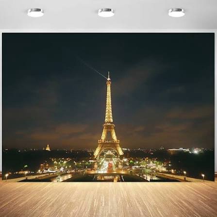 Eiffel Tower Paris Night Scene Fabric Backdrop/Tapestry 5’ x 83”