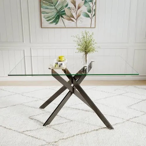 Ufurni 51" Rectangular Tempered Glass Dining Table