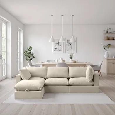 (Ottoman only box 4/4)Cloudsofa-Beige-4Seats-2Fushou+2Beijia+2Kaobao
