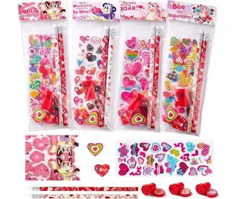 Decodinli 28 Pack Valentine's Day Party Favors Heart Charms and Pencils