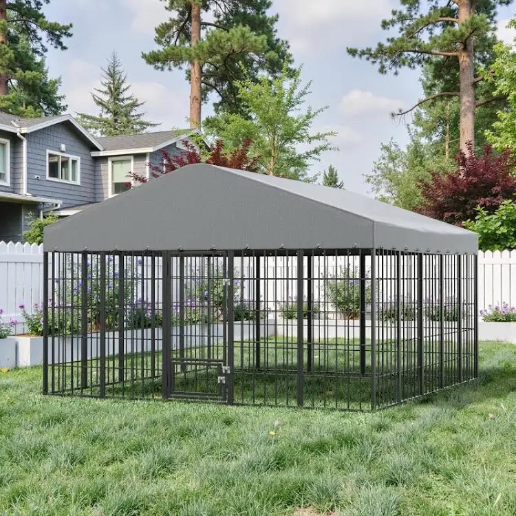Large Outdoor Dog Kennel With Waterproof Cover 10' x 10' Heavy Duty