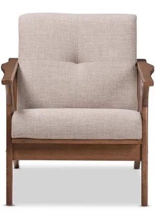 (Box A only)Baxton Studio Bianca Armchair - Light Grey / Walnut Brown