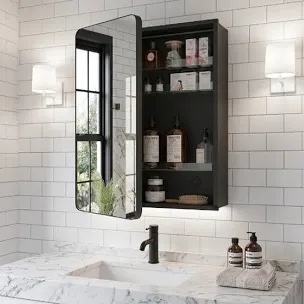 Recessed or Surface Wall Mount Medicine Cabinet with Mirror & Adjustable Shelving