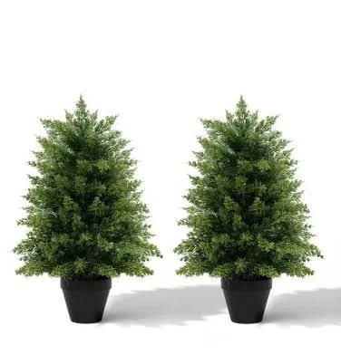 Artificial Cypress Topiary in Black Pot stock photo may not be exact match