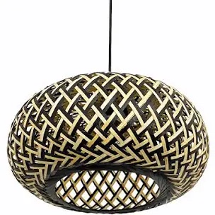 Handwoven Bamboo Rattan Pendant Light Shade, Geometric Black and Natural Pattern (stock photo may not be exact match)