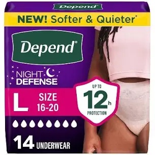 Depend Night Defense Underwear for Women, Size Large, 56 Count