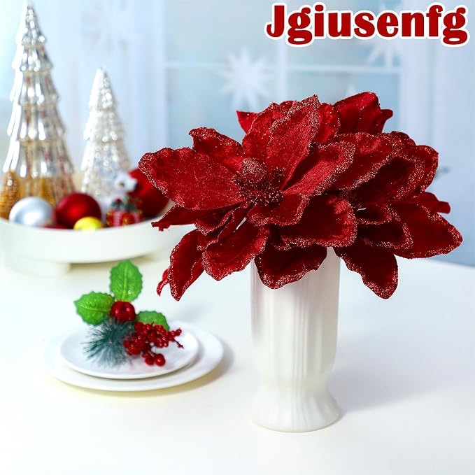 Thiccywoov 8 Pcs Large Christmas Tree Table Decor, Burgundy, 12 Inch