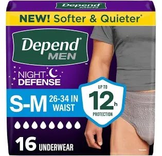 Depend Fresh Protection Night Defense Incontinence Underwear for Men, S-M, 64 Count