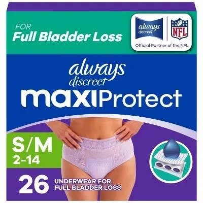 Always Discreet MaxiProtect Maximum Plus Incontinence Underwear, Size S/M, 26 Count