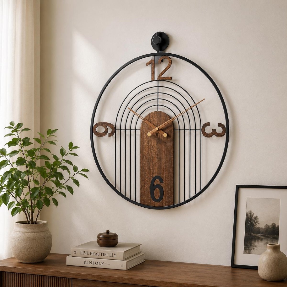 Vivifyse Walnut Modern Decorative Metal Wall Clock