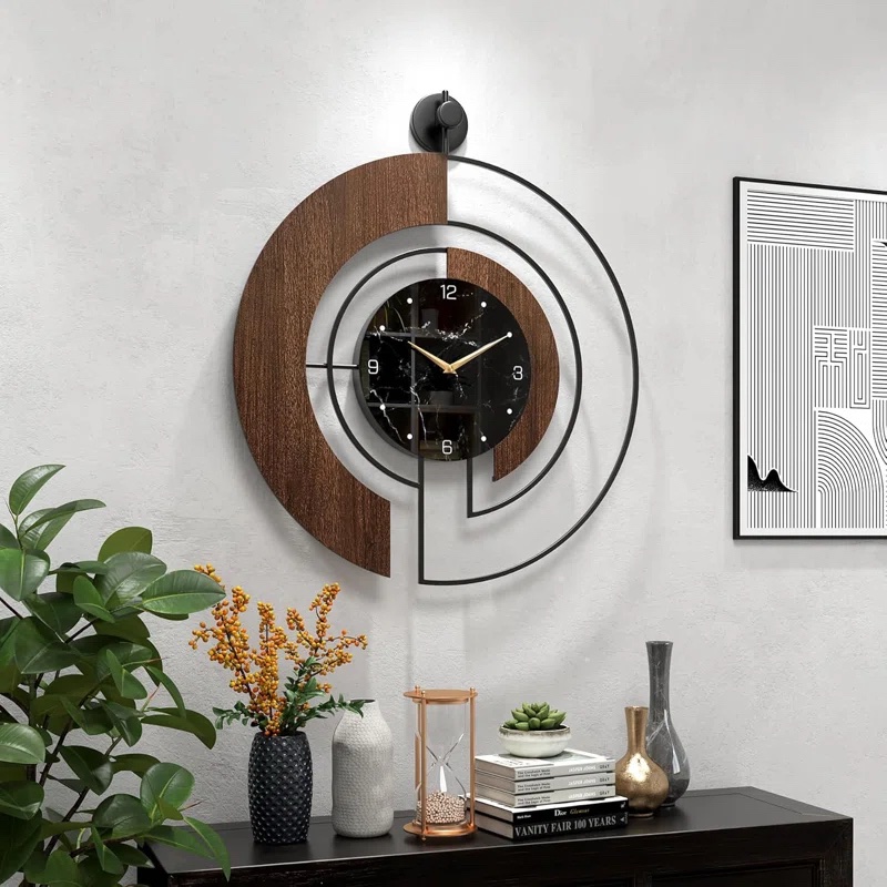 VIVIFLYSE Modern Wall Clock 20 Inch Large Wood Metal Frame Silent Non-Ticking