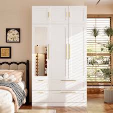 Box b Wardrobe Closet With Drawers And Mirror, Armoire With Hanging Rod For Bedroom White B