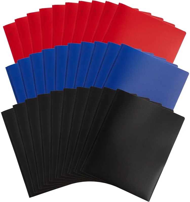 Blue Summit Plastic Folders with Prongs, 3 Prong Folders with Pockets, Purple, 72 Pack