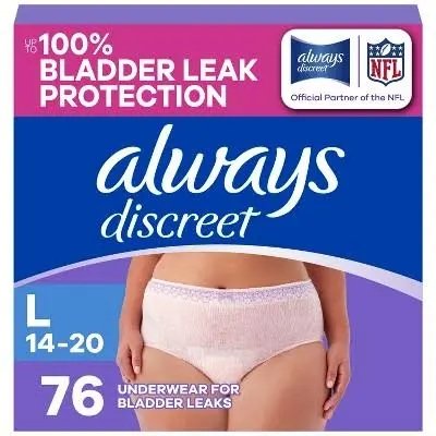 Always Discreet Maximum Absorbency Underwear, Large (Size 14-20), 76 Count