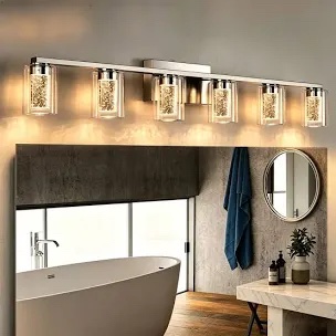 6-Light Dimmable LED Bathroom Vanity Light, 3 Light Tones Bubble Crystal Fixture, Reversible Up & Down Mount Wall Lighting for Bathroom, Bedroom, Living Room
