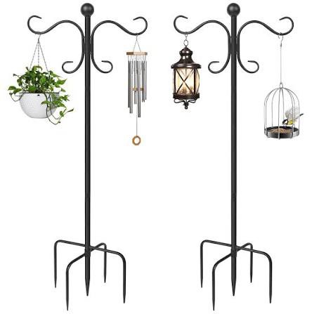 2 Pack 76" Adjustable Double Shepherds Hooks Outdoor Heavy Duty, 3/4" Thick Steel Bird Feeder Pole For Hanging Plant Baskets Solar Lights Wedding Garden Decor