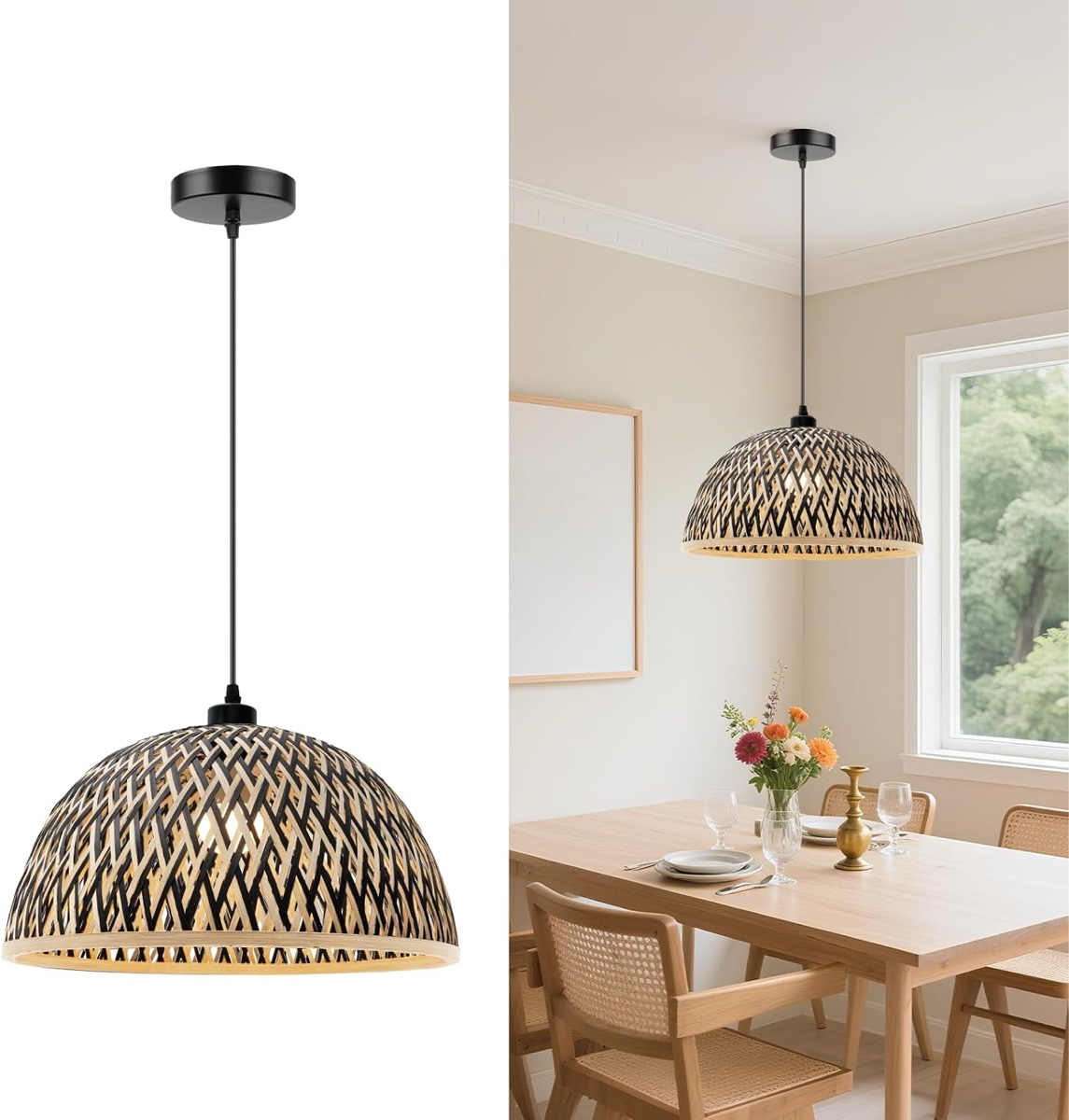 Qmuioea Bamboo Handmade Woven Pendant Lighting (Large)