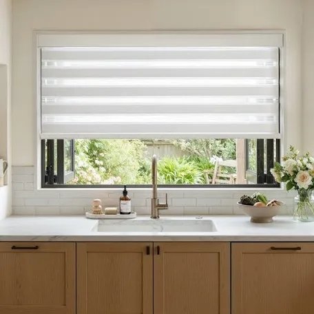Joydeco No Drill Zebra Blinds for Windows, Cordless Day & Night Dual Sheer Roller Shades stock photo may not be exact match