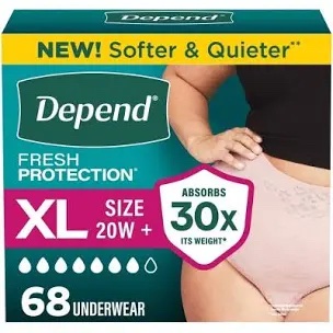 Depend Fresh Protection Women's Maximum Absorbency Underwear, Size 20W+, 34 Count
