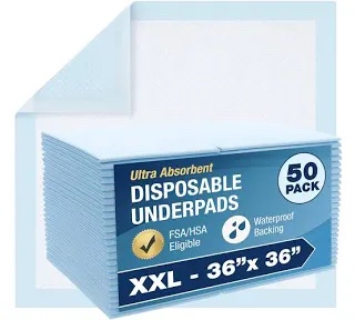 DMI HealthSmart Absorbent Disposable Underpads 36" x 36" (Pack of 50)