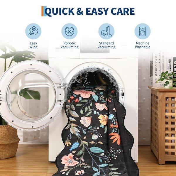 RIMAYA Machine Washable Floral Area Rug stock photos may not be an exact match