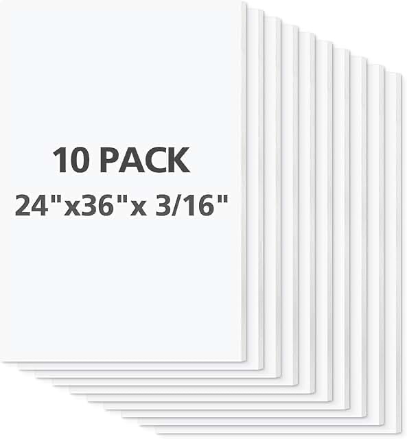 Mat Board Center Premium White Foam Core Board 20x30 Inches 3/16 Thick 10 Pack