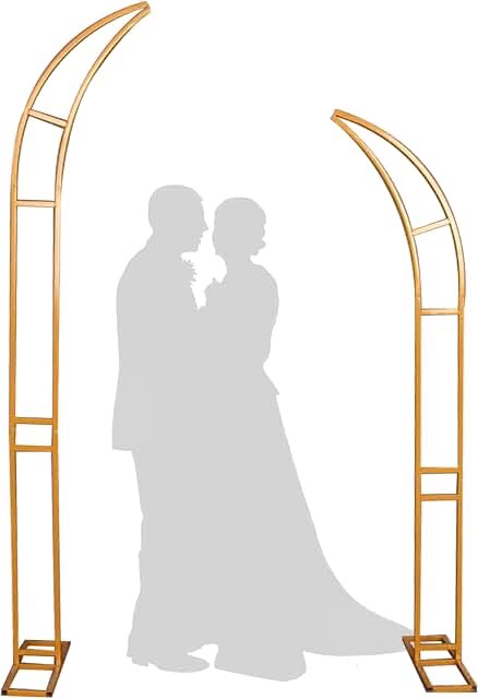 SATBIR 2pcs Large Wedding Arch with Base Flower Stand Set (8.2ft & 6.9ft, Gold)