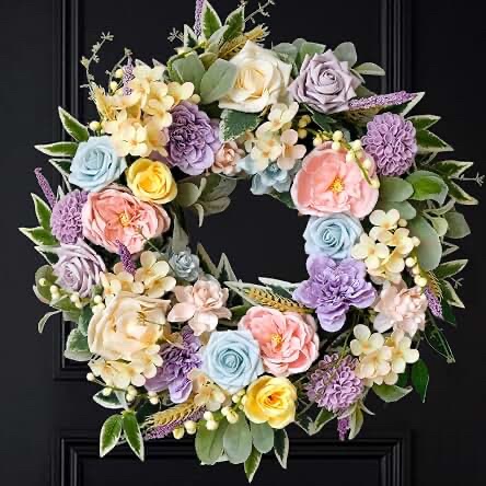 Artificial Floral Wreath with Pastel Roses, Peonies, and Hydrangeas