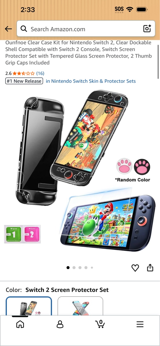 Transparent PC Back Case + Silicone Joypad Case in Black for Switch 2