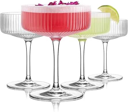 Set of 4 Ribbed Coupe Glasses, 10 fl oz