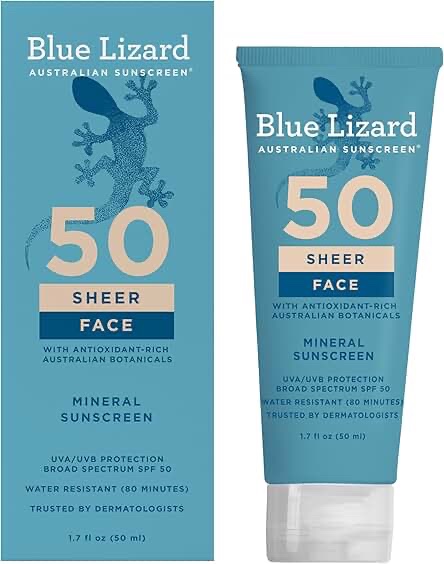 Blue Lizard Australian Sunscreen Sheer Face Mineral Sunscreen SPF 50