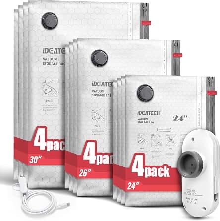 IDEATECH Travel Vacuum Bags with USB Pump (12 Pack)