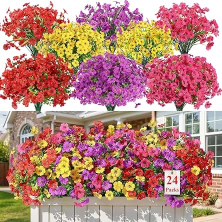 Amazon.com: Alupssuc 20 Bundles Artificial Daisies Flowers Fake Plant for Indoor Outdoor Decor, Faux Spring Flowers for Garden, Porch & Patio Decoration,RedPurpleBrownPink : Home & Kitchen