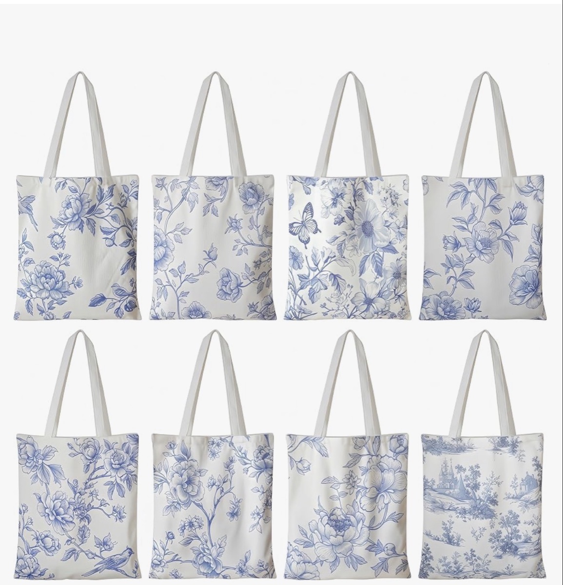 Floral Print Canvas Tote Bag style may vary.