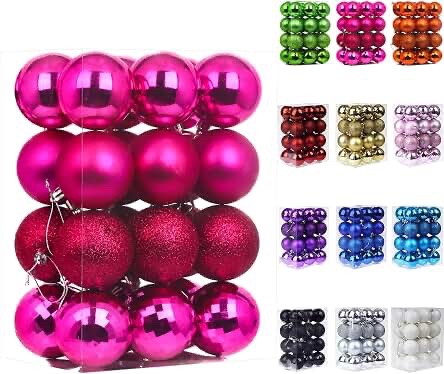 24-Piece Rose Red Christmas Ball Ornament Set, 2.4"/6.2CM