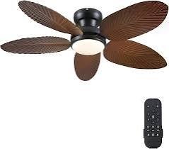 Flush Mount Ceiling Fan wood leaf blades