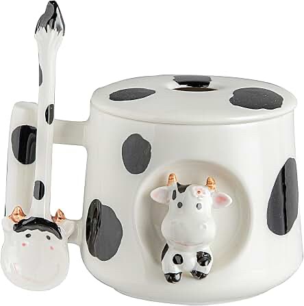 DIHOClub Adorable 3D Ceramic Mug - 14 Ounces (Black/White)