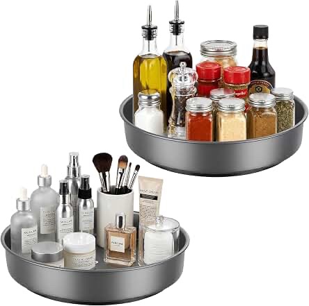 Idymere Metal Lazy Susan Turntable Organizer - 2 Pack, Gunmetal Gray